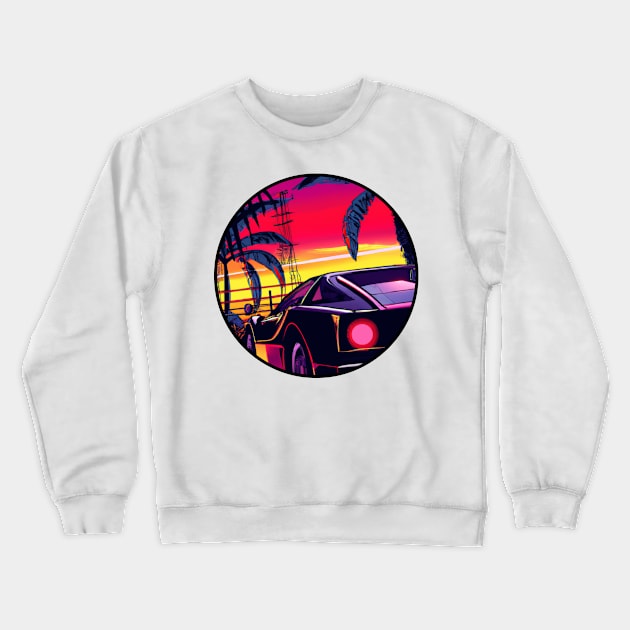 80's Outrun Synthwave Neon Car Sunset Crewneck Sweatshirt by PA